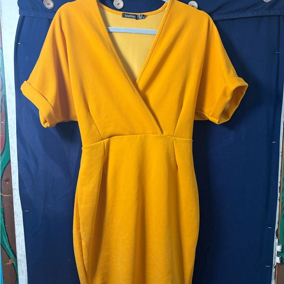 Boohoo Mustard Yellow Wrap Dress-us10 - Picture 2 of 11